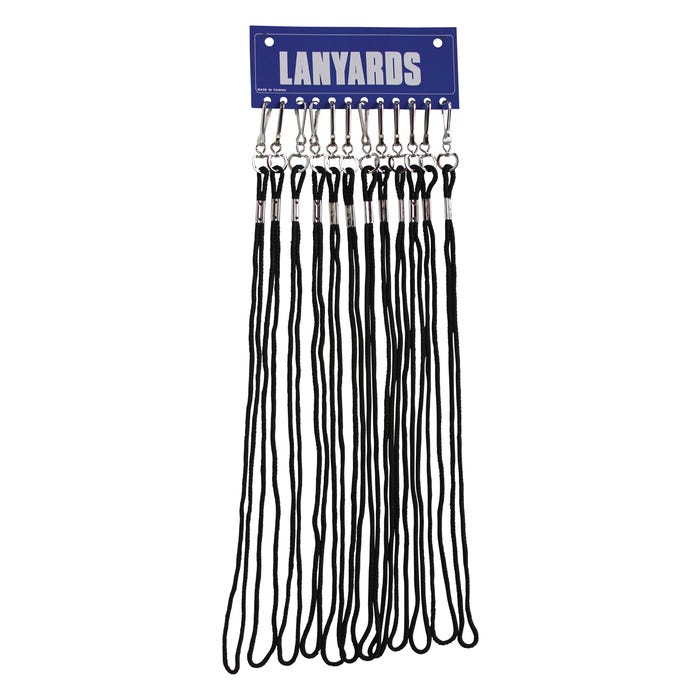 Sportime Braided Nylon Lanyards with Clips, 20 Inches, Black, Pack of 12