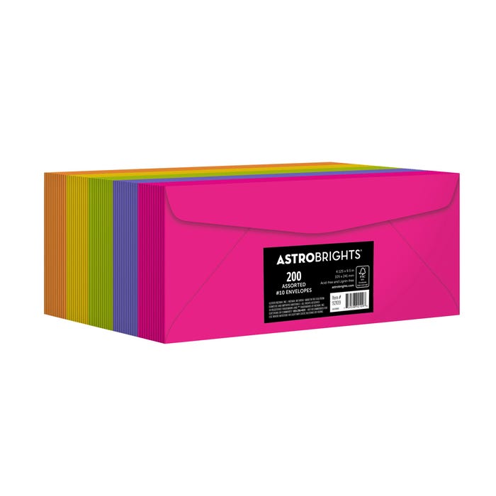 Astrobrights Colored #10 Envelopes, 4-1/8 x 9-1/2 Inches, 24 lb/89 gsm, Self-Seal, Happy 5-Color Assortment, 200 Pack