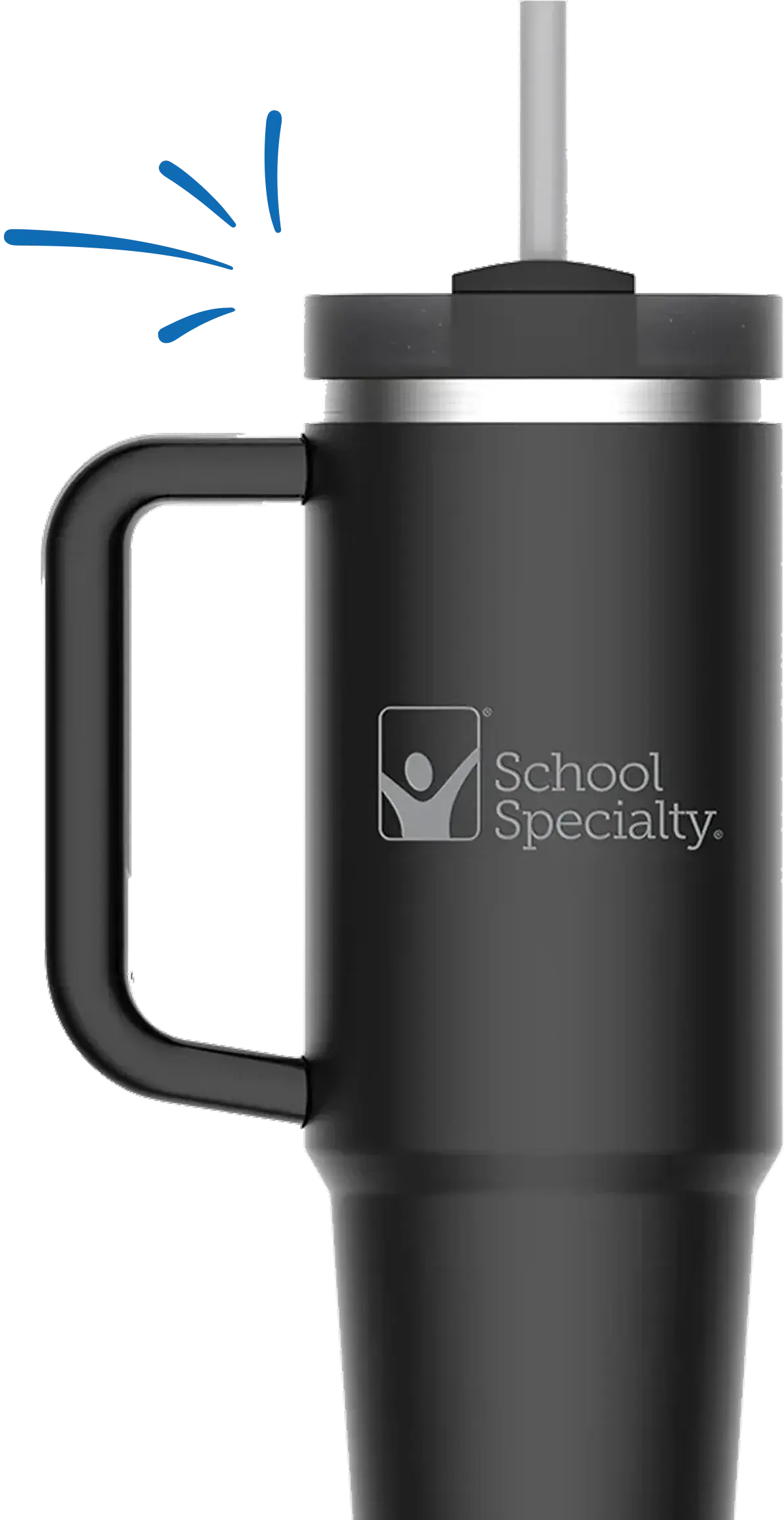 Black Stanley Tumbler with silver school specialty logo