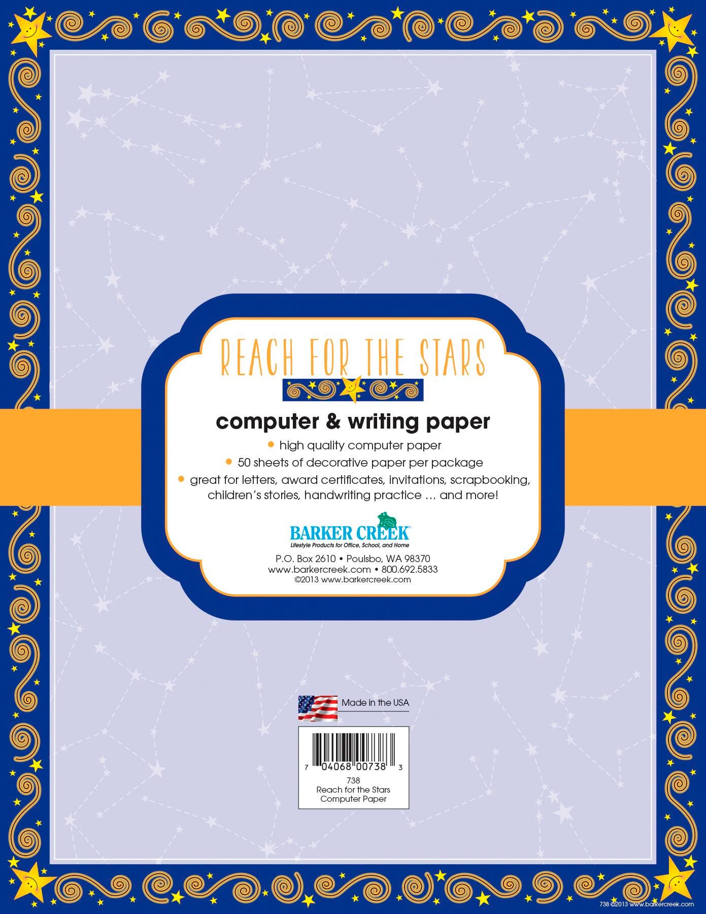 Barker Creek Designer Computer Paper, Reach for the Stars, 8-1/2 x 11 Inches, 50 Sheets, Item Number 2102195