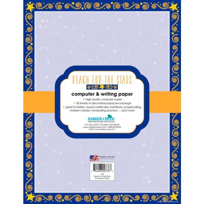 Barker Creek Designer Computer Paper, Reach for the Stars, 8-1/2 x 11 Inches, 50 Sheets