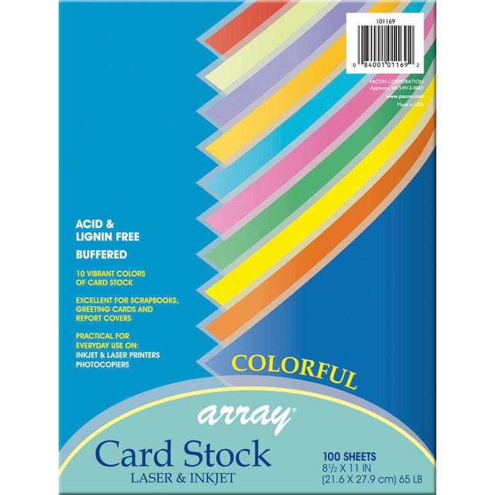 Array Card Stock Paper, 8-1/2 x 11 Inches, Assorted Colorful Colors, Pack of 100