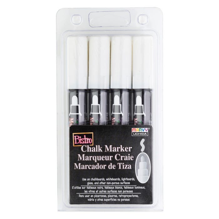 Marvy Bistro Chalk Markers, Broad Tips, White, Pack of 4