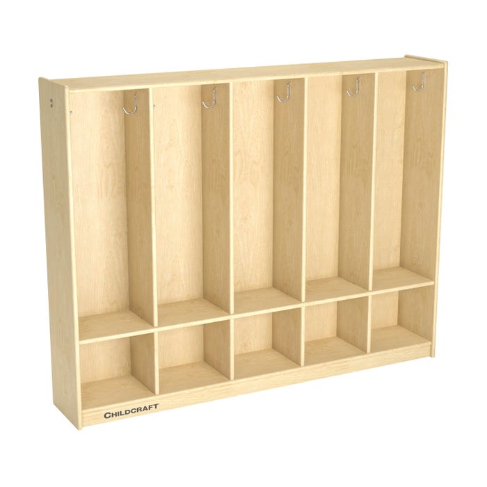 Childcraft Coat Locker with 5 Sections, Wooden, 53-3/4 x 9-5/8 x 42 Inches
