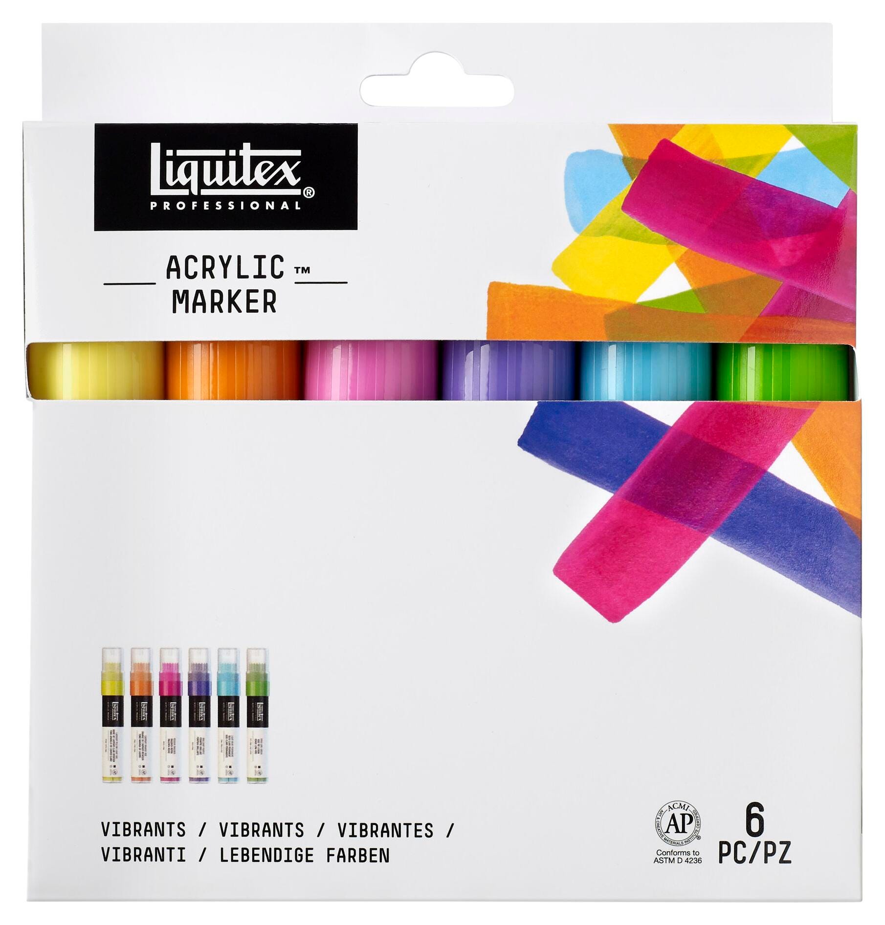 Liquitex Professional Wide Tip Paint Markers, Assorted Vibrant Colors, Set of 6 1540281