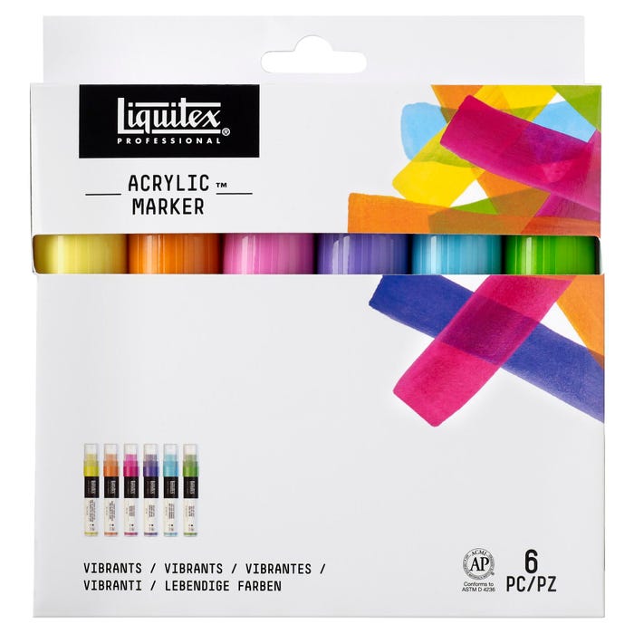 Liquitex Professional Wide Tip Paint Markers, Assorted Vibrant Colors, Set of 6