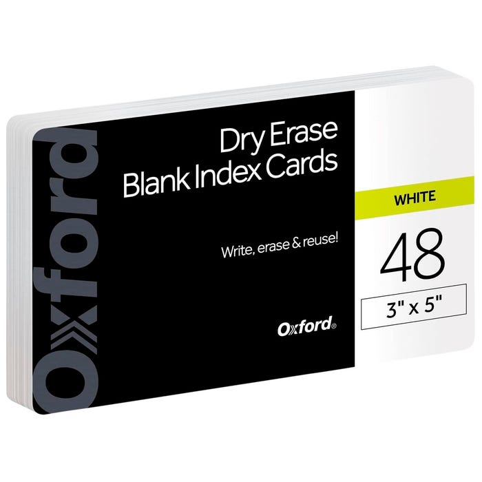 Oxford 3 x 5 Inch Blank Dry Erase Index Cards, Pack of 48