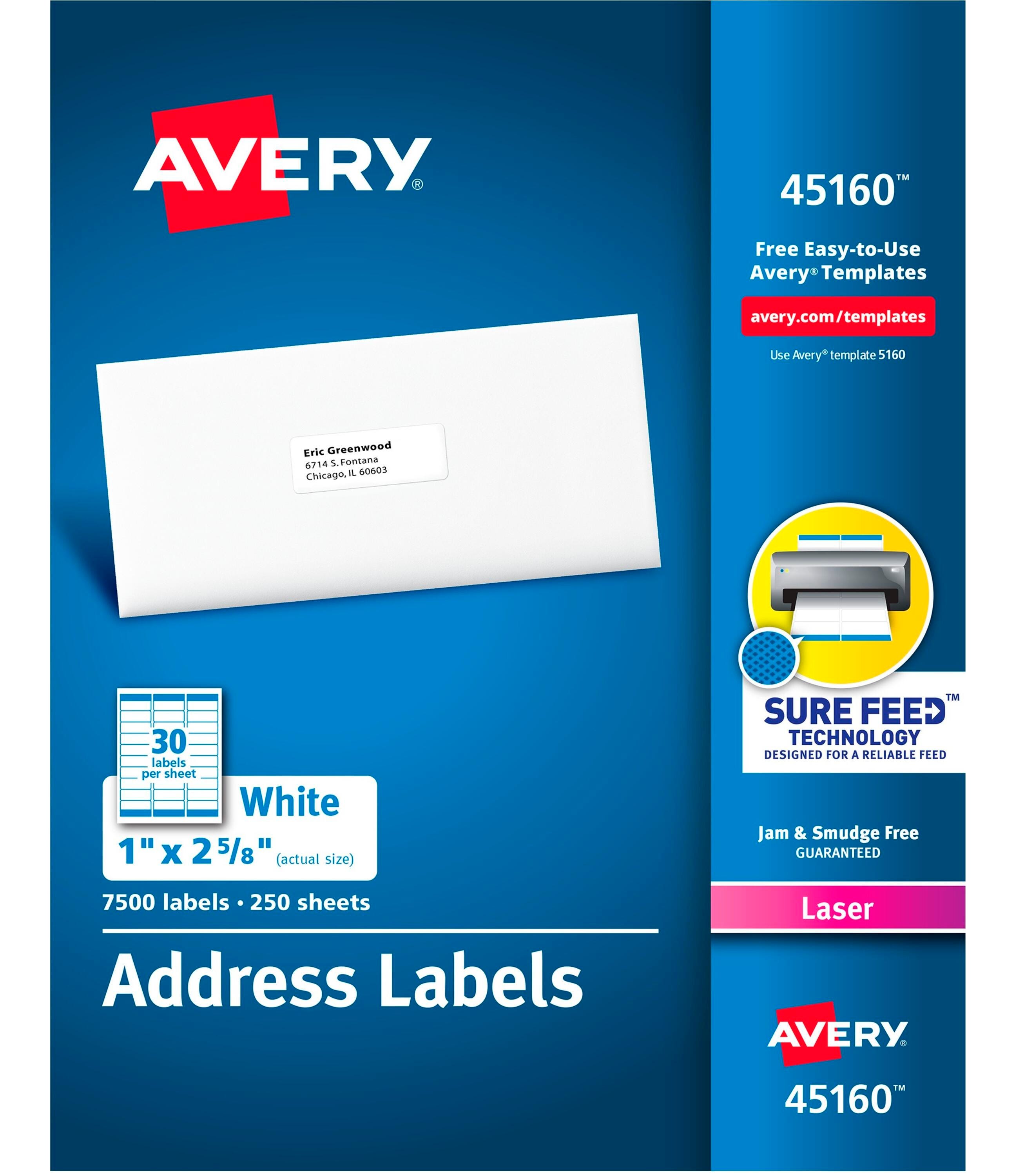 Avery Easy Sure Feed Address Labels, Laser, 1 x 2-5/8 Inches, Pack of 7500 2129957