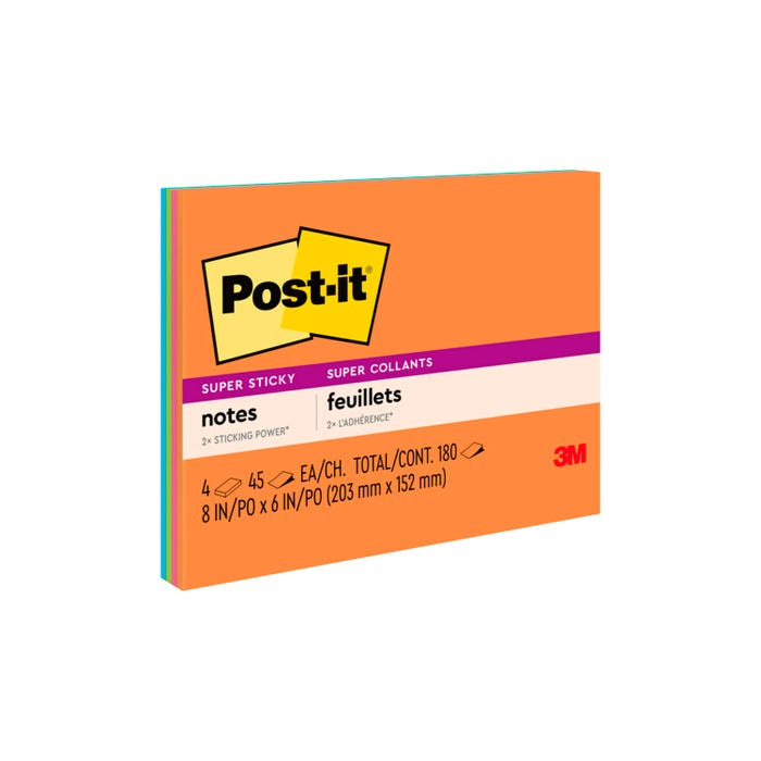 Post-it Super Sticky Large Notes, 8 x 6 Inches, Energy Boost, Pack of 4