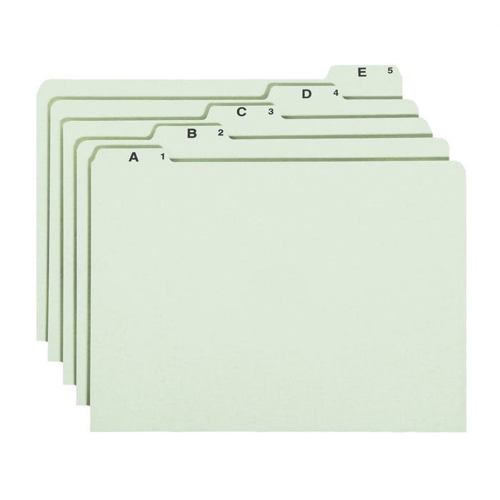 Smead Filing Guides, Legal Size, A-Z, 1/5 Cut Tab, Gray/Green, 1 Set