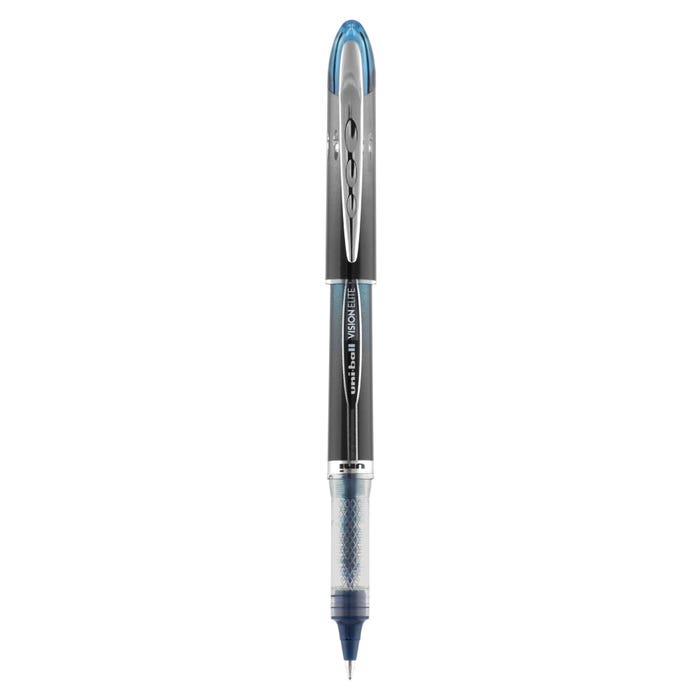 uniball Vision Elite Rollerball Stick Pen, 0.5 mm Micro Tip, Blue/Black Ink, Black Barrel