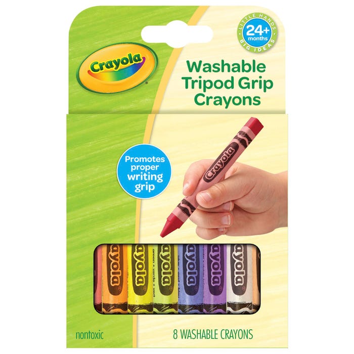 Crayola Washable Tripod Grip Crayons, Assorted Colors, Set of 8