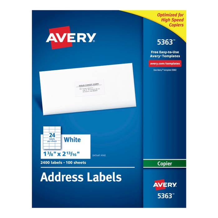 Avery Copier Address Labels, 1-3/8 x 2-13/16 Inches, Pack of 2400