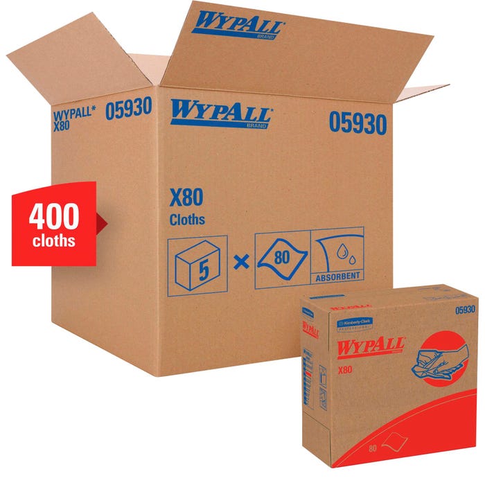 WYPALL X80 Pop-Up Box Cloths, 9.10 x 16.8 Inches, Carton of 400, Red