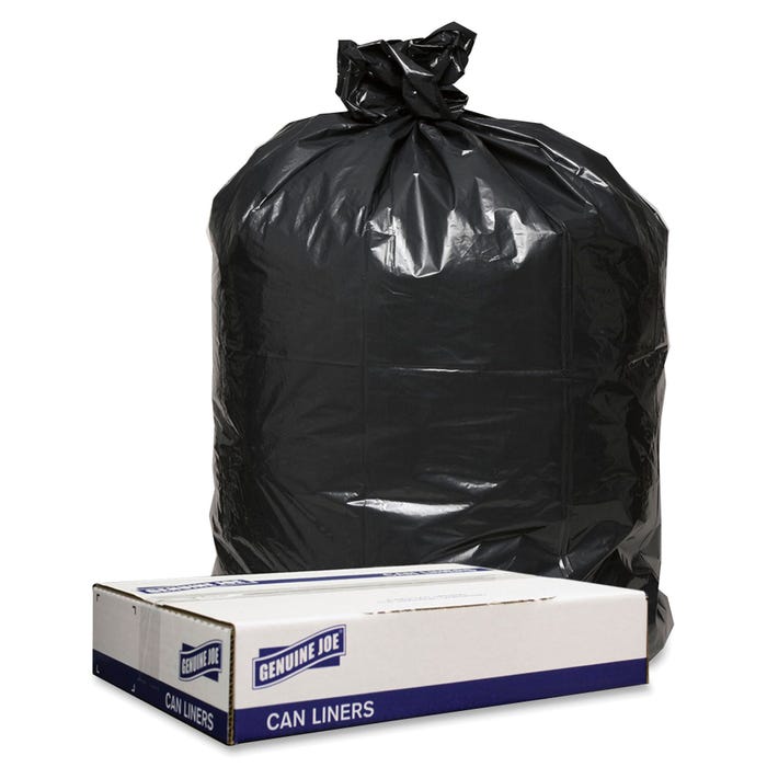 Genuine Joe Low Density Can Liners, 56 Gallon, 1.60 mil, Black, Pack of 100