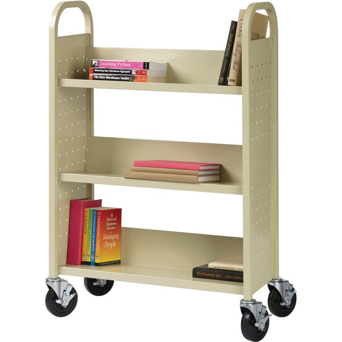 Lorell Single-sided 3-shelf Book Cart, Slanted, 39 x 14 x 46 Inches, Putty