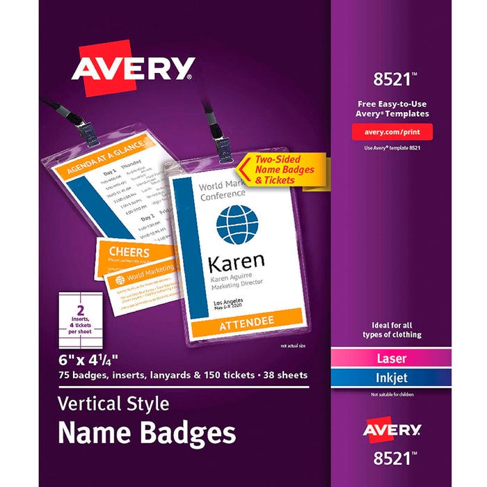 Avery Hanging Style Name Badge Kit, Top Loading, 6 x 4-1/4 Inches, White, Pack of 75