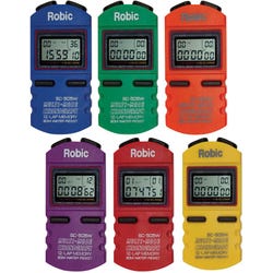 Robic SC-505W Multi-Mode Chronograph Stopwatches, 12 Lap Memory, Set of 6 Colors, Item Number 016341