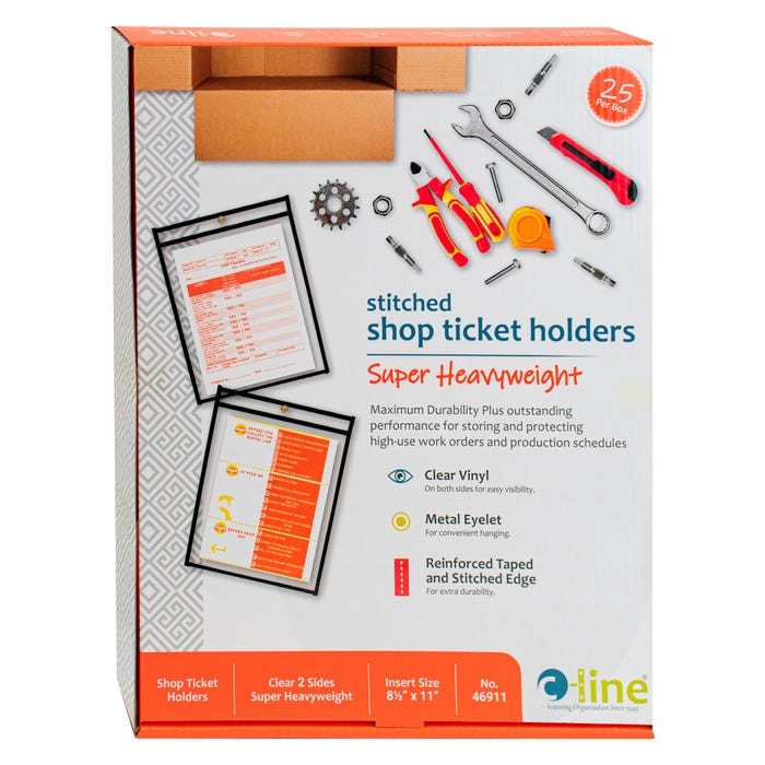C-Line Shop Ticket Holders, 8-1/2 x 11 Inches, Clear/Black Trim, Pack of 25