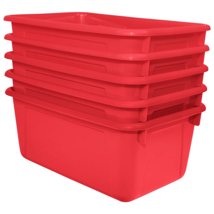 School Smart Storage Bin, 7-7/8 x 12-1/4 x 5-3/8 Inches, Red, Pack of 5