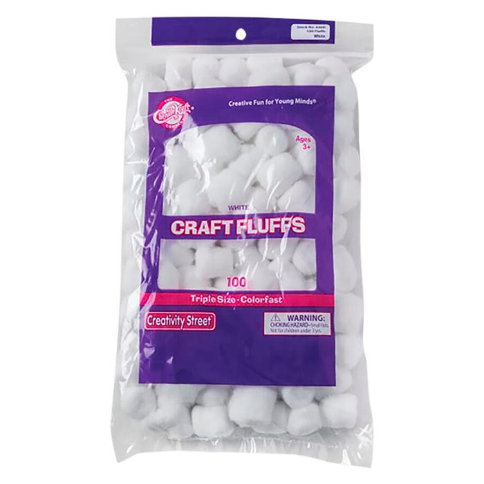 Creativity Street Cotton Decorated Craft Fluff Ball, White, Pack of 100