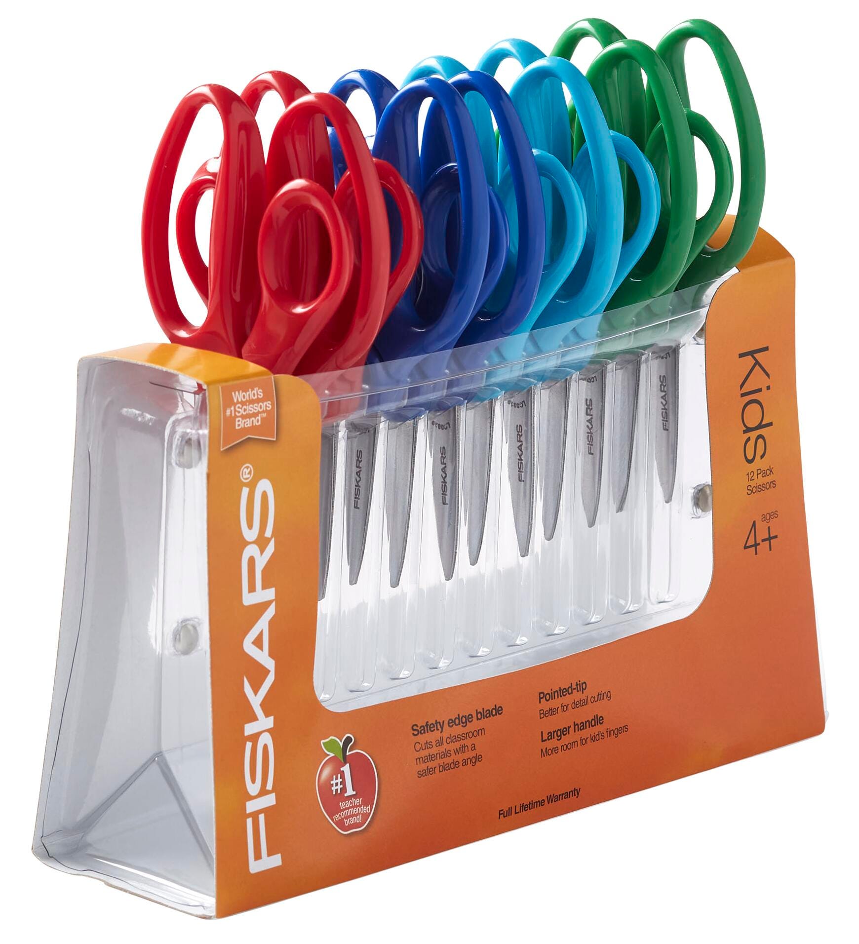 Fiskars Pointed Tip Kids Scissors, 5 Inches, Assorted Colors, Pack of 12, Item Number 024895