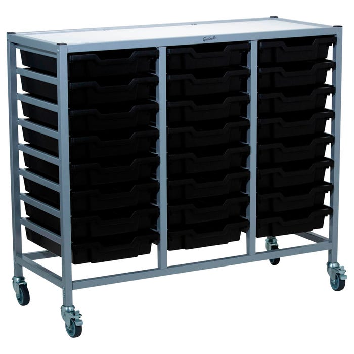 Gratnells Dynamis Treble Cart, 24 Shallow F1 Trays, 41-1/2 x 16-3/5 x 33-1/2 Inches
