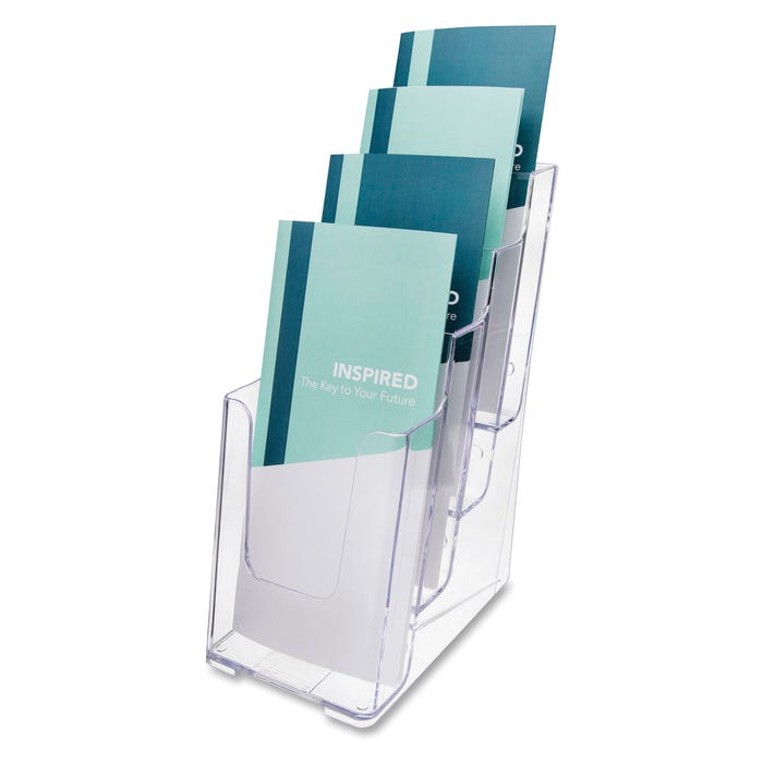 Deflect-O 4-Tier Freestanding Leaflet Size Wall Mount Brochure Rack, 4-7/8 x 8 x 10 Inches, Plastic, Clear