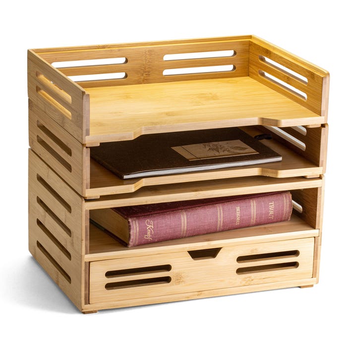 Officemate Stackable Bamboo Side Load Letter Trays, 4-1/2 x 14-1/8 x 10-1/2 Inches, Pack of 2