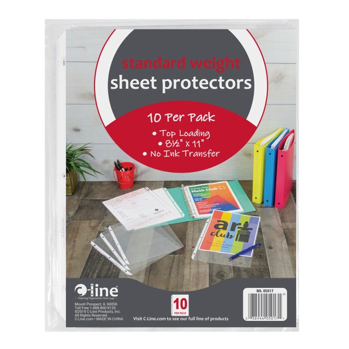 C-Line Standard Weight Sheet Protector, 8-1/2 x 11 Inches, Clear, Pack of 10