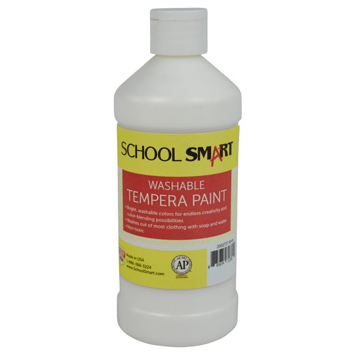 School Smart Washable Tempera Paint, White, 1 Pint Bottle