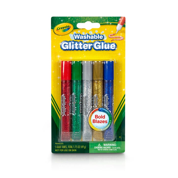Crayola Washable Glitter Glue, Bold Blazes, Assorted Colors, Set of 5