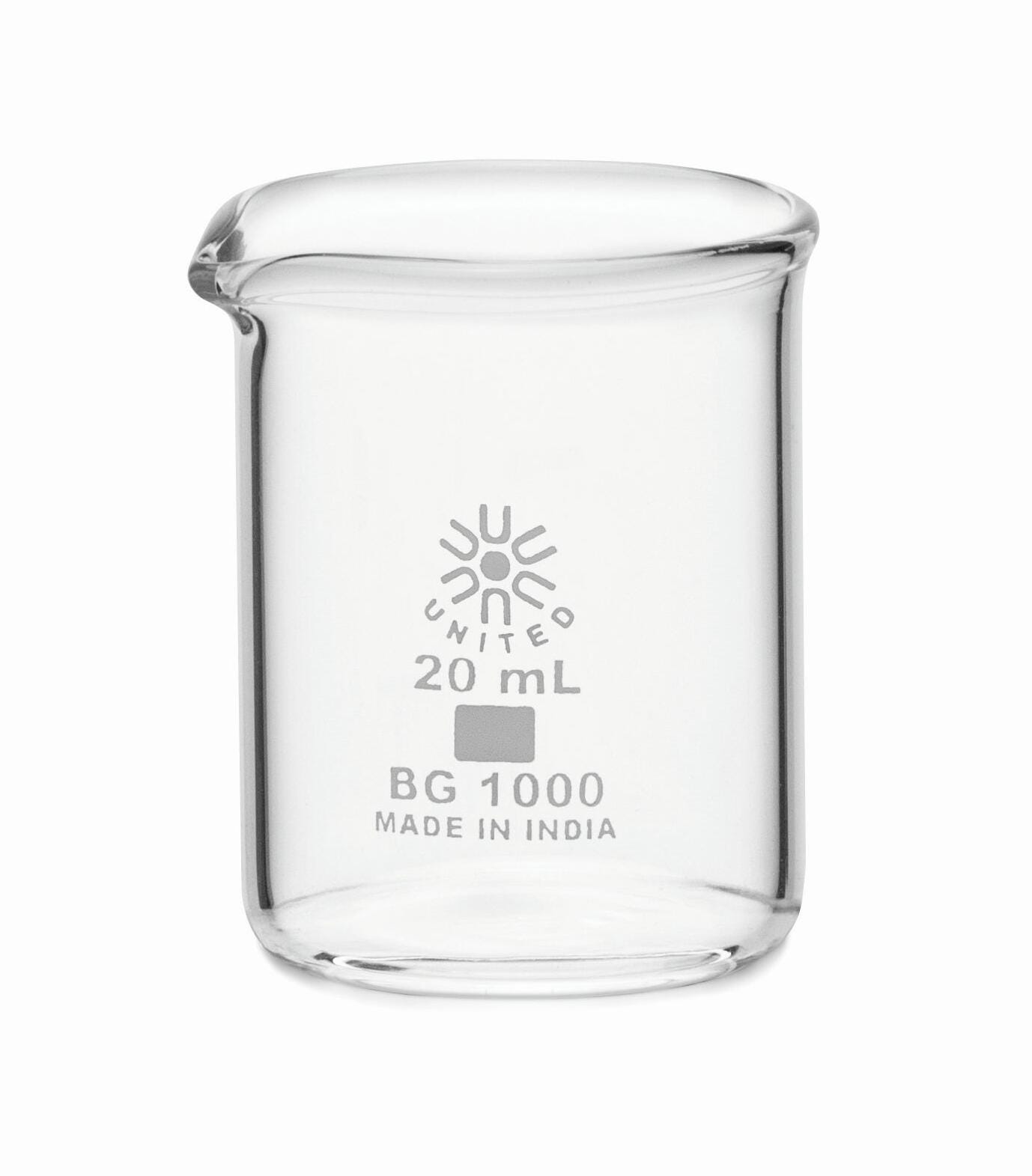 United Scientific Beakers, Low Form, Borosilicate Glass, 20ml 2089935