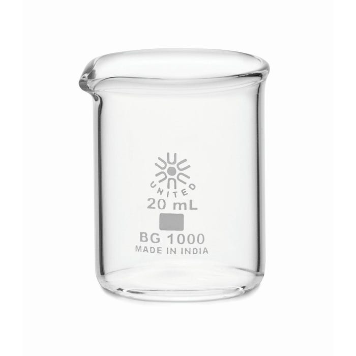United Scientific Low Form Beakers, Borosilicate Glass, 20 Milliliters, Pack of 12