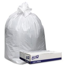 Genuine Joe Low Density Can Liners, 60 Gallon, 0.90 mil, White, Pack of 100