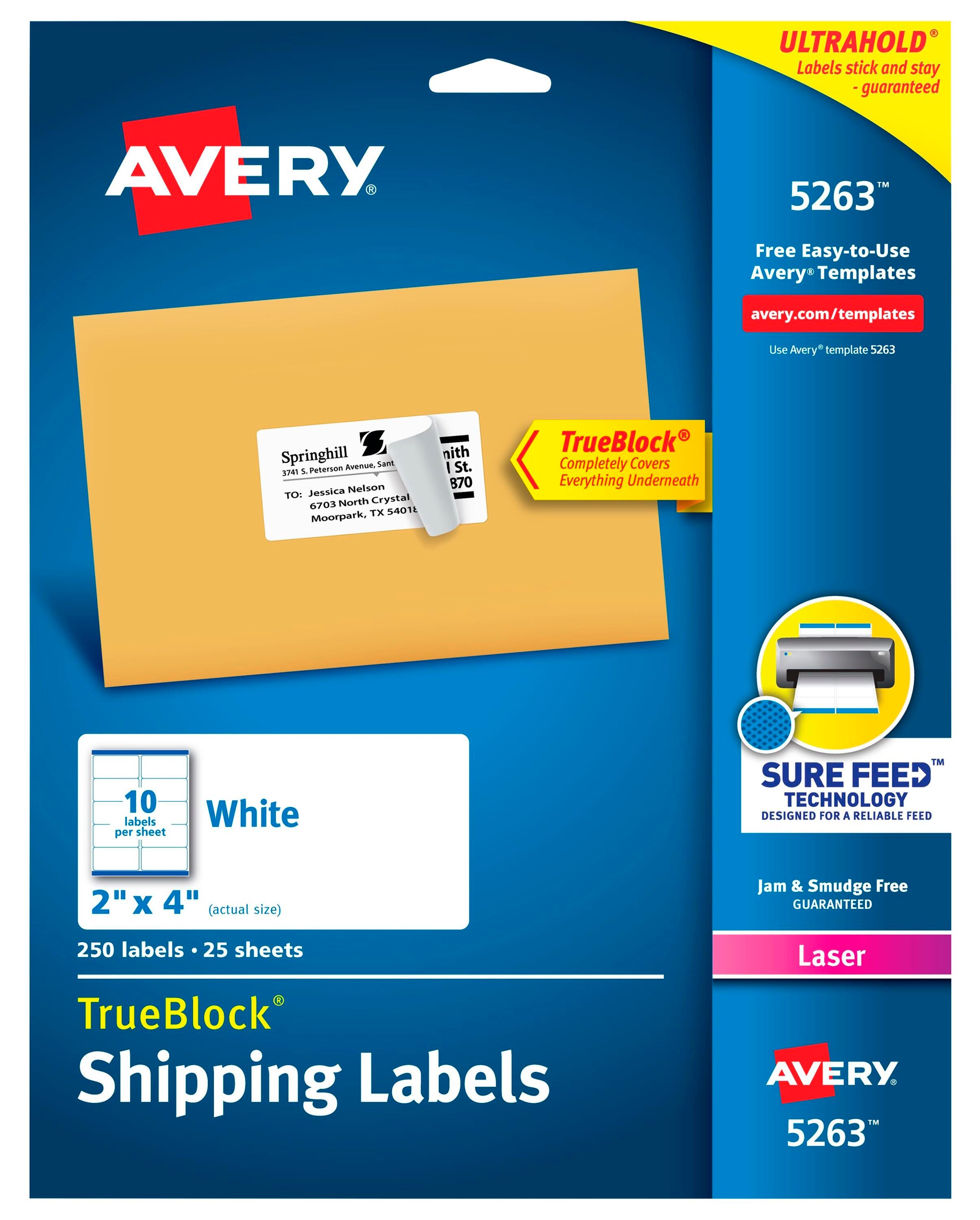 Avery TrueBlock Shipping Labels, Laser Print, 2 x 4 Inches, White, Pack of 250 2129955