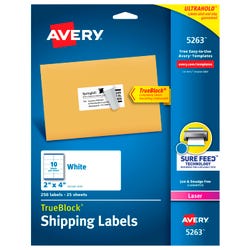 Avery TrueBlock Shipping Labels, Laser Print, 2 x 4 Inches, White, Pack of 250 2129955