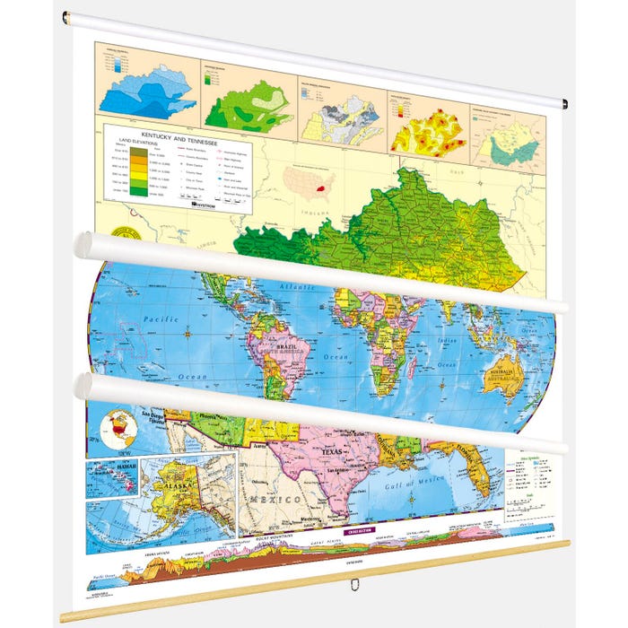 Social Studies KENTUCKY/U.S./WORLD MAP COMBO, Markable, Erasable, Grades 4-12