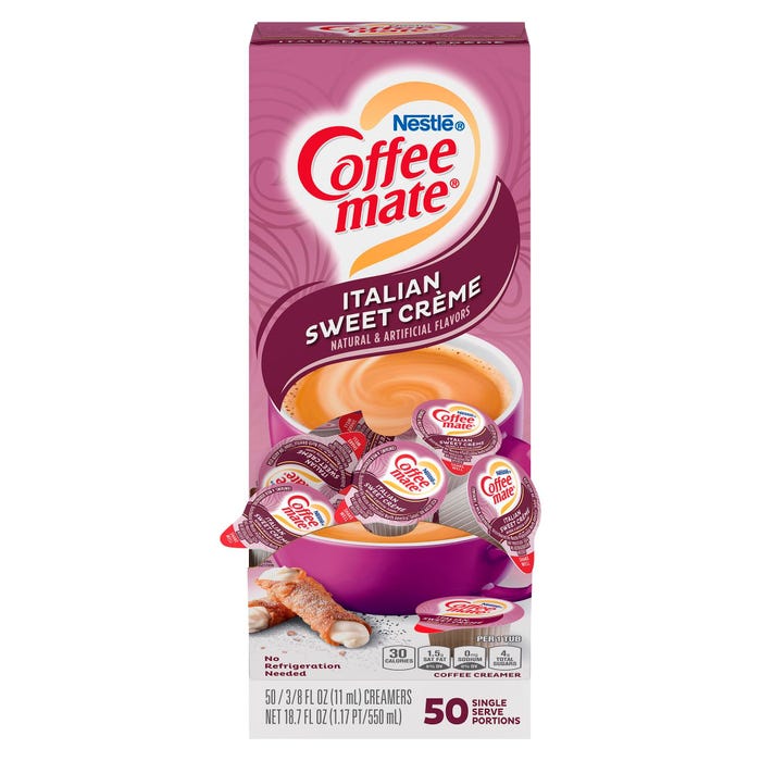 Coffee mate Liquid Creamer Tub Singles, Italian Sweet Creme, Pack of 50