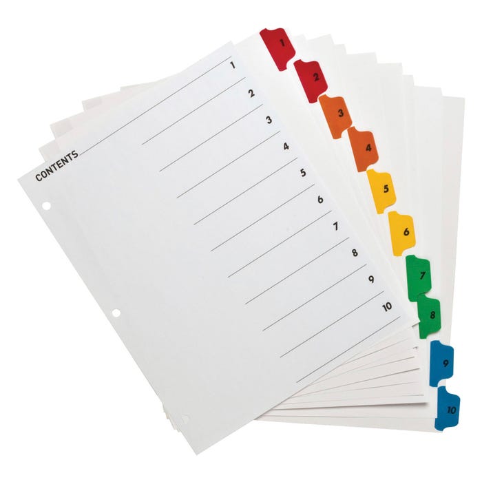 Business Source Quick Index Dividers, 10 Tab, Multicolor