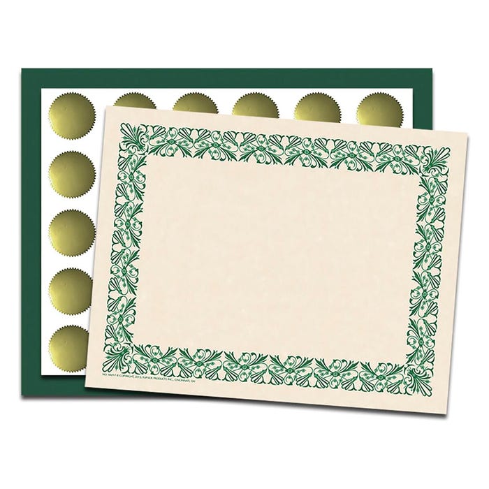 Haye's Art Deco Certificate Set with 50 Bordered Papers, 30 Folder and 30 Seals, Green