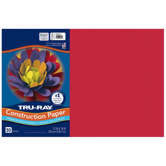 Tru-Ray Sulphite Construction Paper, 12 x 18 Inches, Holiday Red, 50 Sheets