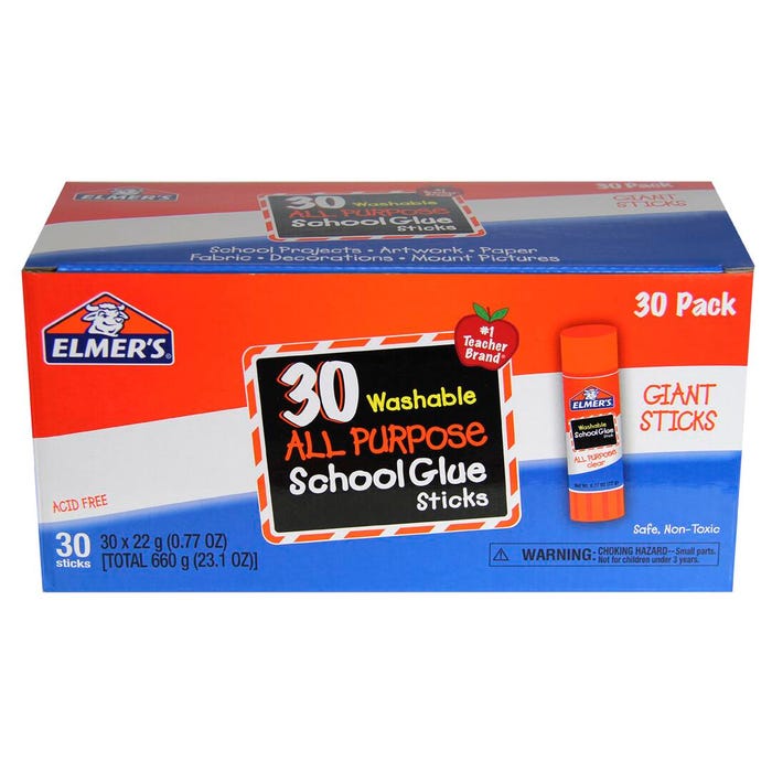Elmer's All-Purpose School Glue Stick, 0.77 Ounces, Clear, Pack of 30