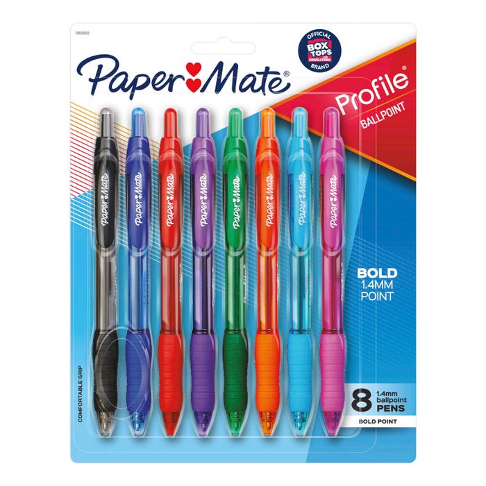 Paper Mate Profile Retractable Ballpoint Pens, Bold Point, 1.4 mm, Assorted Colors, Set of 8