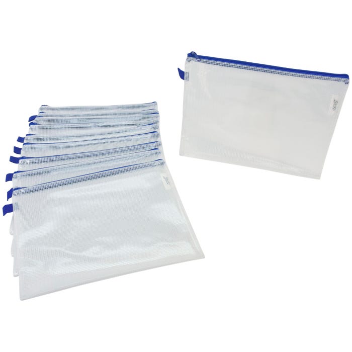 Sax Mesh Tool Case Pouches, 10 x 13 Inches, Clear with Blue Trim, Pack of 10