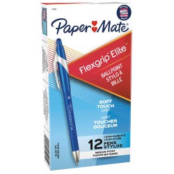Image for Paper Mate FlexGrip Elite Retractable Ballpoint Pens, Medium Point, 1.0 mm, Blue, Pack of 12 from School Specialty