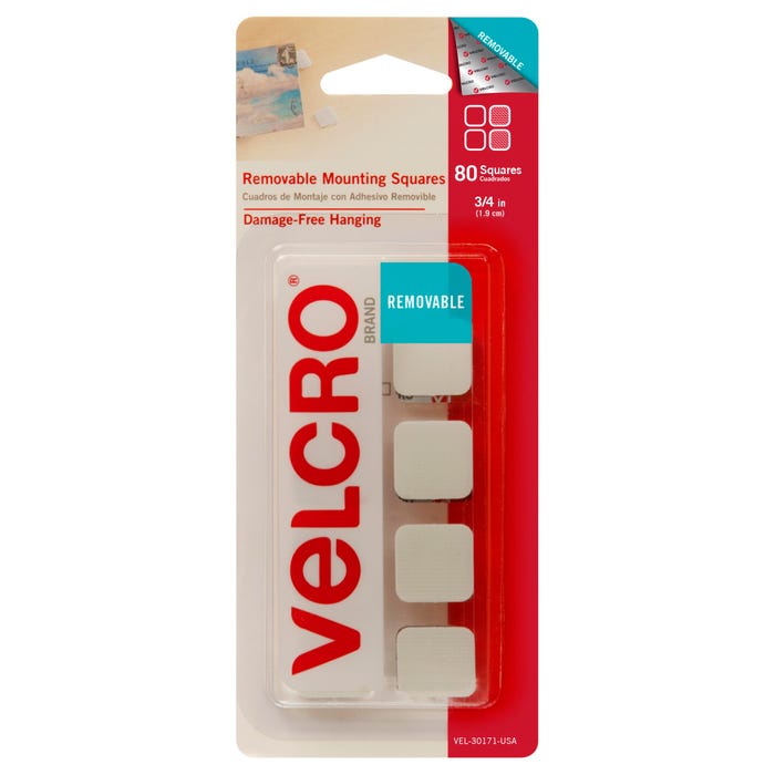 VELCRO Brand Removable Mounting Squares, 3/4 Inch, White, Pack of 80