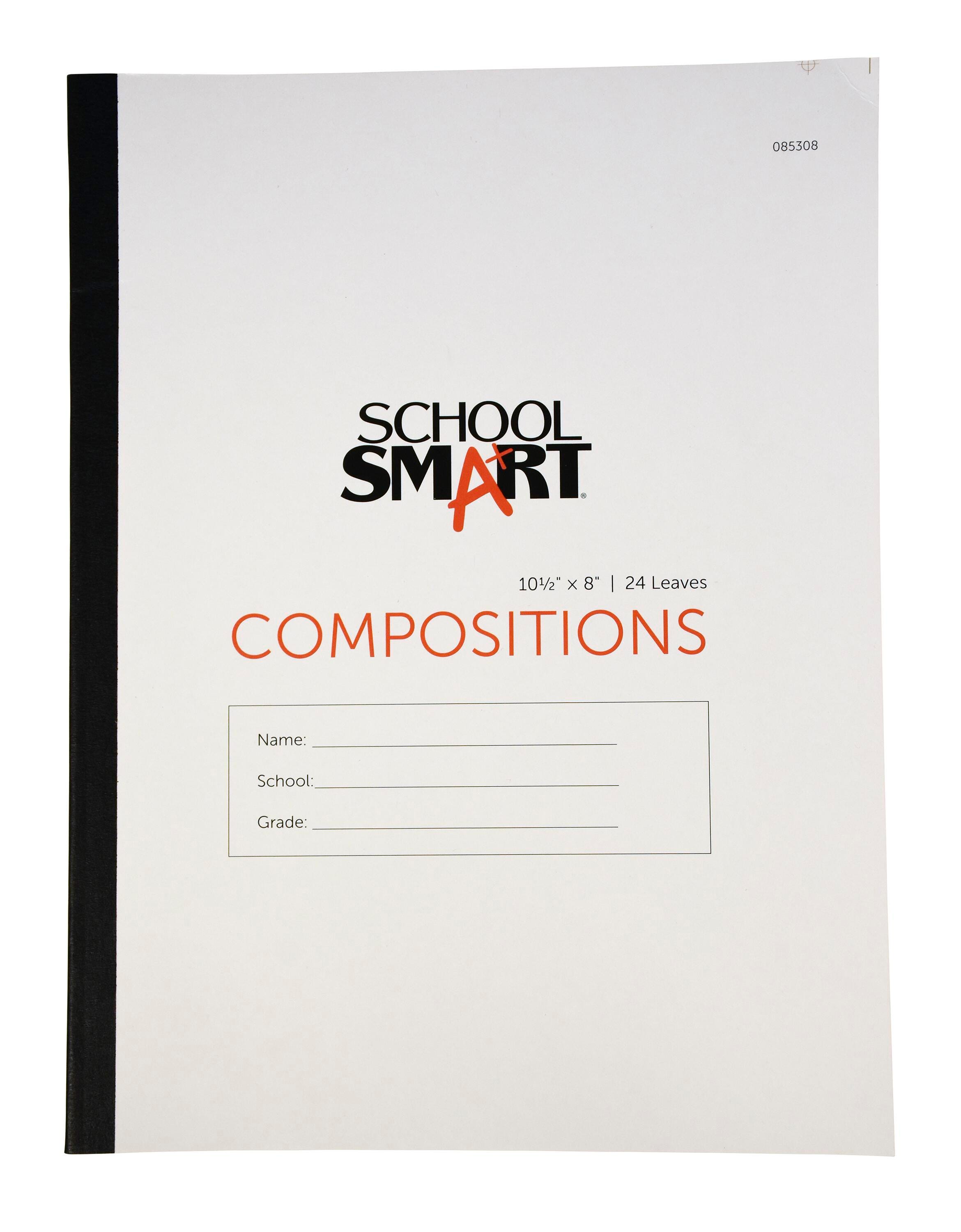 School Smart Stitched Cover Composition Book, Red Margin, 8 x 10-1/2 Inches, 48 Pages 085308