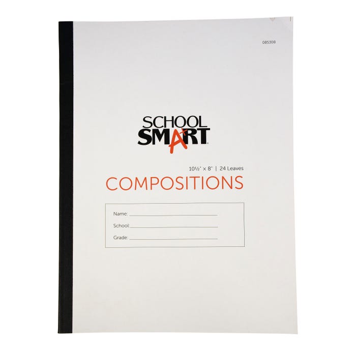 School Smart Stitched Cover Composition Book, Red Margin, 8 x 10-1/2 Inches, 48 Pages