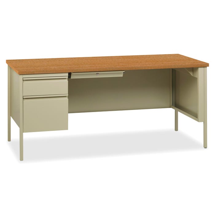 Lorell Oak Laminate Fortress Series, Left Pedestal Desk, Steel, 66 x 30 x 29-1/2 Inches, Oak/Putty